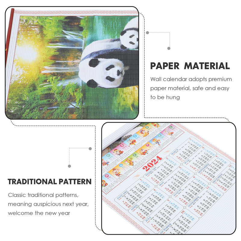 Lunarna nova godina Lunarni mjesečni kalendar Zidni kalendar Lunarni kalendar 2024. za ured, dom, restoran, spavaću sobu