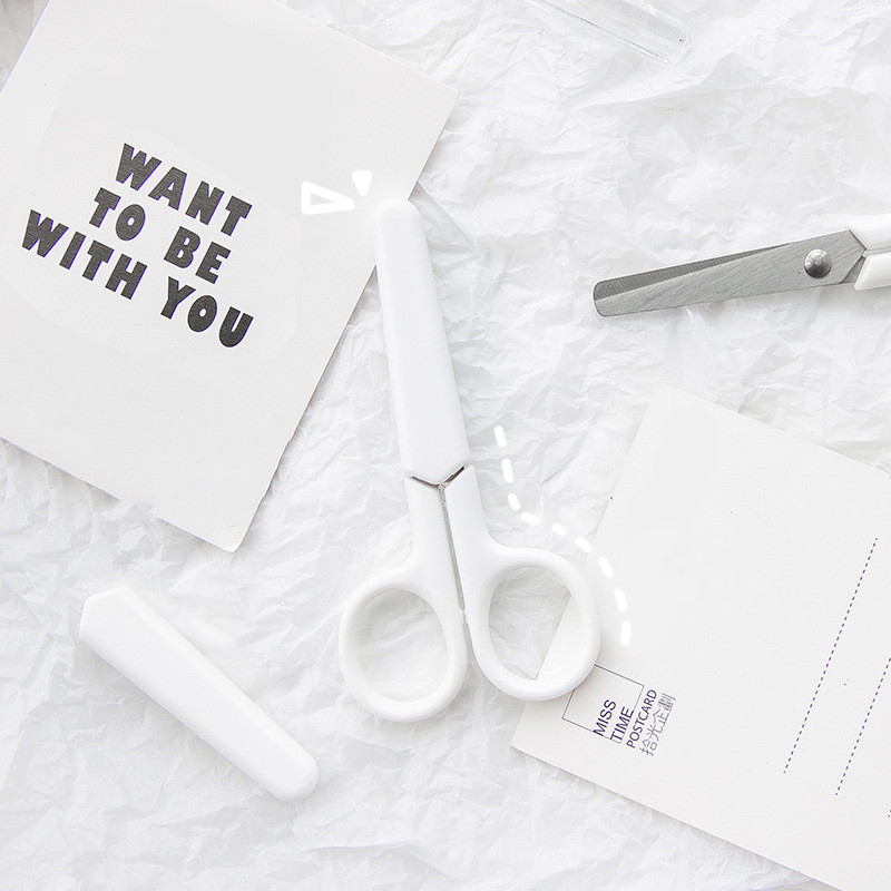 Mini baltas krāsas šķērveida INS stila pārnēsājams nerūsējošā tērauda asmeņu griezējs papīram roku darbam kancelejas piederumi biroja skolas dāvana A6676