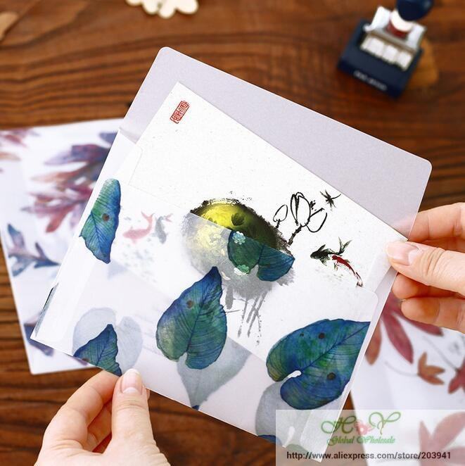 10 kom/lot 16*11 cm papirna omotnica sumporne kiseline s uzorkom lišća prozirna omotnica s prozorom za naslovnicu za čestitke