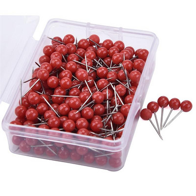 100Pcs Push Round Ball Head Map Tacks with Stainless Point for Office Home Crafts DIY Marking (червено)