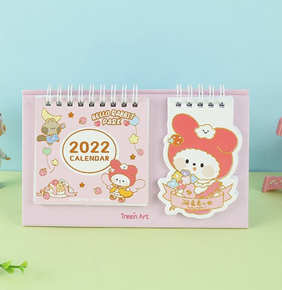 2022 m. „Rabbit Strawberry Kingdom“ serijos užrašų knygelės stalinis kalendorius 365 dienų dienos atmintinės Tvarkaraščio lentelės planavimo priemonė 2021.9–2022.12