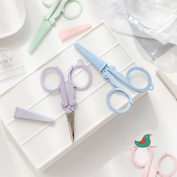 Mini Morandi Color Folding Scissors Travel Portable Design Stainless Steel Cutter for Paper Work School A7126