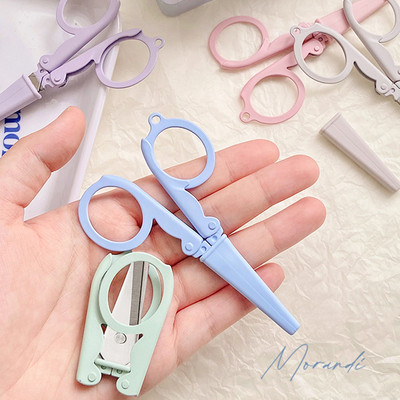 Mini Morandi Color Folding Scissors Travel Portable Design Stainless Steel Cutter for Paper Work School A7126
