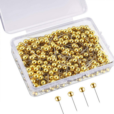 Placă de plută de birou fixă 400 buc Ace de plastic multicolore din metal, aur roz, bile rotunde, cu pământ