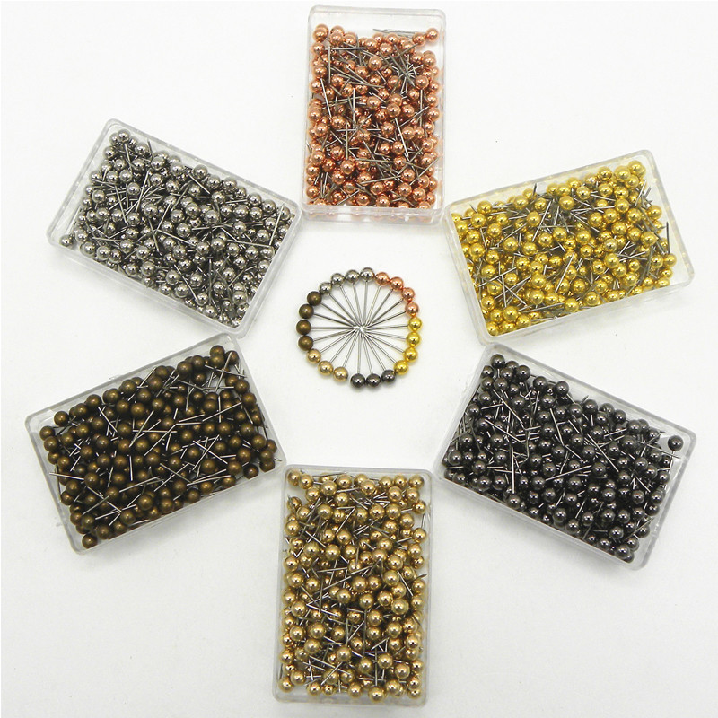 Placă de plută de birou fixă 400 buc Ace de plastic multicolore din metal, aur roz, bile rotunde, cu pământ