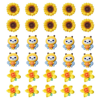 30 τμχ Χαριτωμένα κινούμενα σχέδια Honeybee Sunflower Resin Pins Καρφίτσες πινελιών πινάκων Σχέδιο Φωτογραφίες Καρφιά τοίχου Χάρτες Σχολικά είδη γραφείου