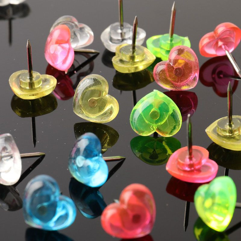 50/100db Szív alakú műanyag minőségi parafa tábla biztonsági színes nyomógombos tűk Irodai kellékek iskolai kellékek