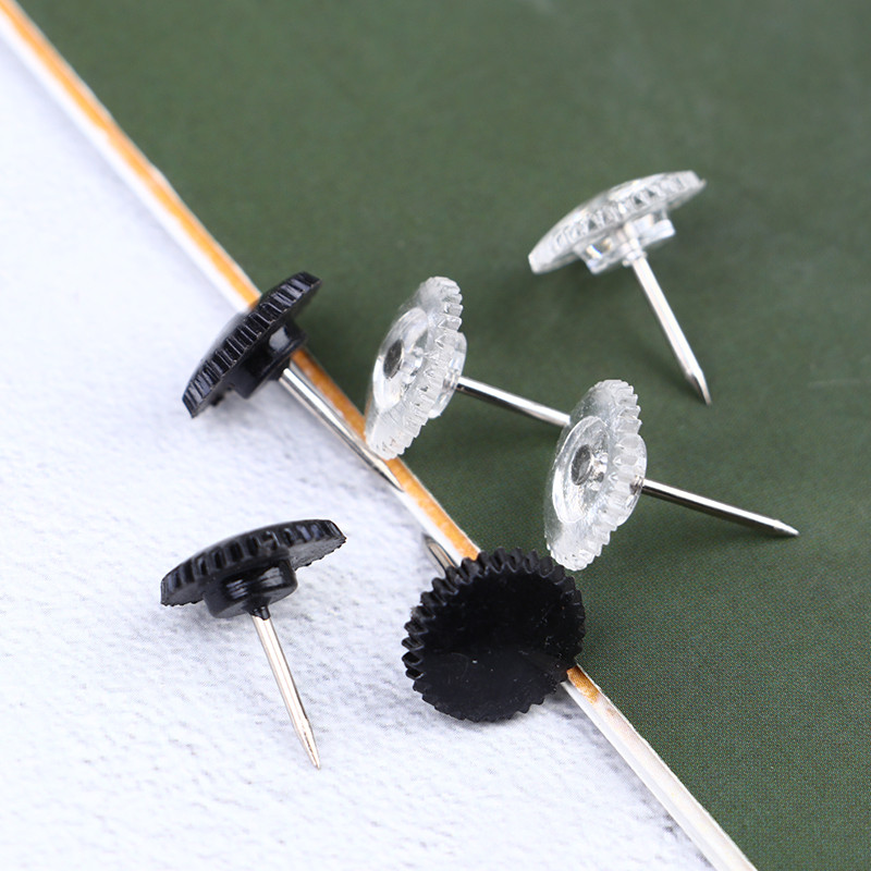 100X ace de hărți transparente/negre Știfturi multifuncționale asemănătoare angrenajului Tachete decorative pentru birou, școală, avizier 12x16mm