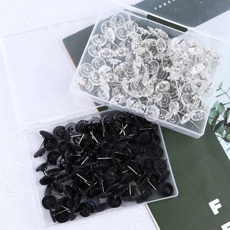 100X ace de hărți transparente/negre Știfturi multifuncționale asemănătoare angrenajului Tachete decorative pentru birou, școală, avizier 12x16mm