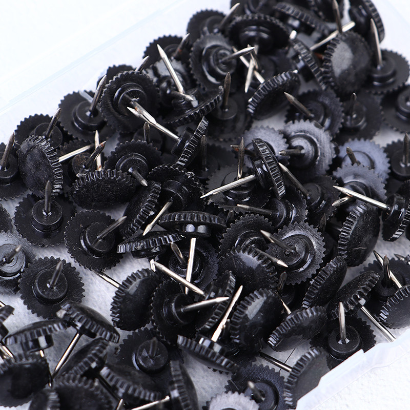 100X ace de hărți transparente/negre Știfturi multifuncționale asemănătoare angrenajului Tachete decorative pentru birou, școală, avizier 12x16mm