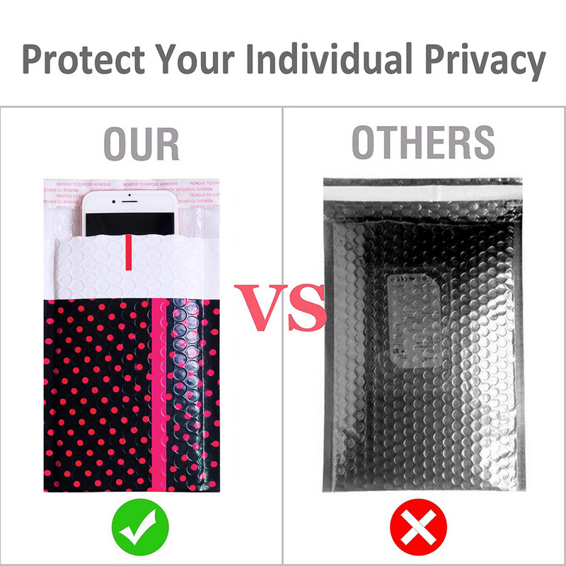 10 KOM 4 x 8 inča 120 x 180 mm male crne točkice, poliester zahvalnice s mjehurićima, samozatvarajuće podstavljene omotnice s mašnicom