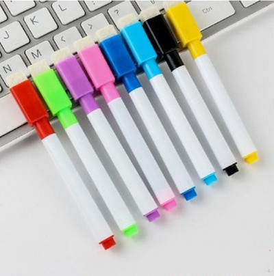 8 vnt./stal. Spalvingas juodas mokyklinis baltos lentos rašiklis Sausas baltas lentos žymekliai, įmontuoti trintukas Mokinių vaikų piešimo rašiklis