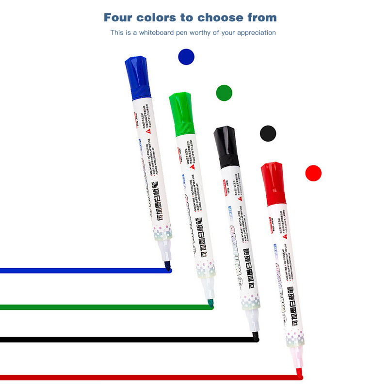 4 db/szett törölhető tábla jelölő toll nagy kapacitású, ismételt kitöltés Egyszerűen törölhető színes tábla toll iskolai kellék