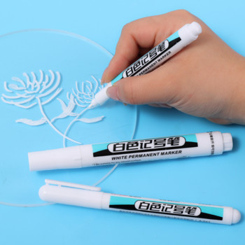 Με μαρκαδόρους μόνιμου μαρκαδόρου για μεταλλικό ξύλο γυαλί κεραμικά Λαχανιασμένο μαρκαδόρο Oily White Pens Αδιάβροχο ελαστικό Graffiti Industrial στυλό