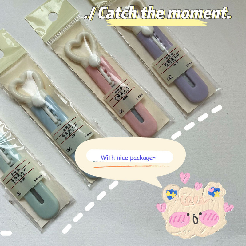 SKYSONIC Kawaii Mini Love Heart Art Cuțit utilitar Express Box Cuțit Cuțit pentru hârtie Artizanat Ambalare Lamă reîncărcabilă Instrument de papetărie