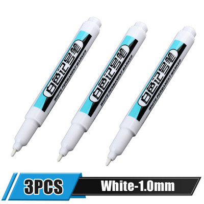 3 vnt. baltos spalvos nuolatinių dažų rašiklio rinkinys, skirtas medienai uolienai, plastikui, odai, stiklui, akmeniui, metalui drobei, keraminiam giliųjų skylių žymekliui 0,7/1,0/2,5 mm