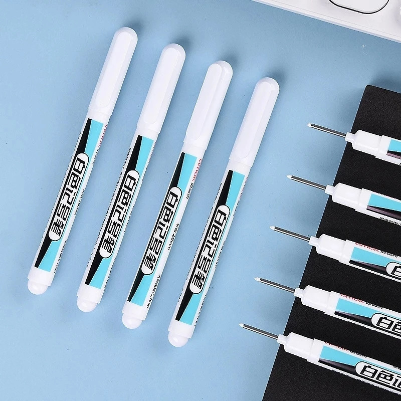 3 vnt. baltos spalvos nuolatinių dažų rašiklio rinkinys, skirtas medienai uolienai, plastikui, odai, stiklui, akmeniui, metalui drobei, keraminiam giliųjų skylių žymekliui 0,7/1,0/2,5 mm