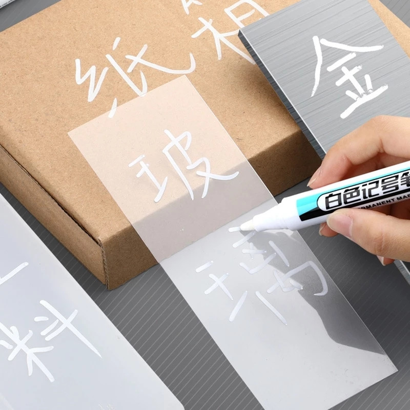 3 vnt. baltos spalvos nuolatinių dažų rašiklio rinkinys, skirtas medienai uolienai, plastikui, odai, stiklui, akmeniui, metalui drobei, keraminiam giliųjų skylių žymekliui 0,7/1,0/2,5 mm