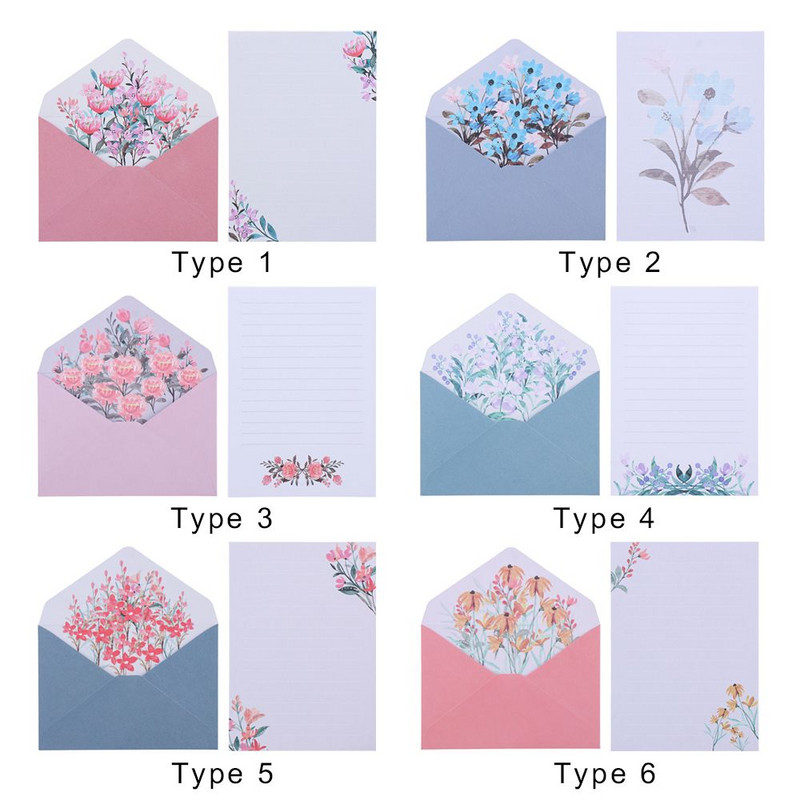 6 ks Potlačená kvetinová sada Obálka Kawaii Papiernictvo Svadobné blahoželanie Obálka Pozvánka List Papier Kancelárske školské potreby