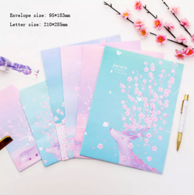 3 omotnice+6 papirnatih pisama Kawaii Jelen šuma Zaglavlje pisma Kreativni pribor Uredski školski pribor Dječja omotnica Vjenčanje