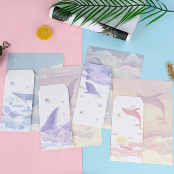3 плика+6 хартиени писма Kawaii Flamingo Whale Творчески канцеларски материали Училищни офис консумативи Детски плик Сватбен