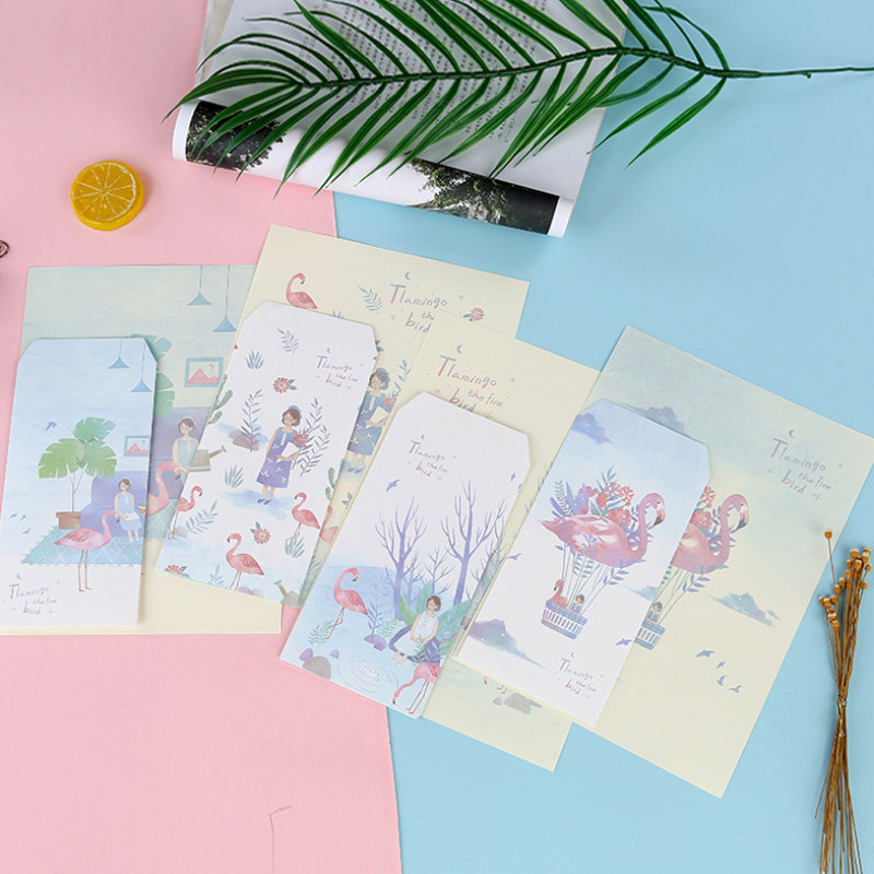 3 omotnice+6 papirnatih pisama Kawaii Flamingo Kit Kreativni pribor Školski uredski pribor Dječja omotnica Vjenčanje
