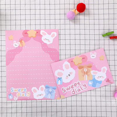 5 set de plicuri cu iepuri de desene animate drăguți cu hârtie pentru scrisori, scrisori, scrisori, mesaj de zi de naștere, papetărie Kawaii