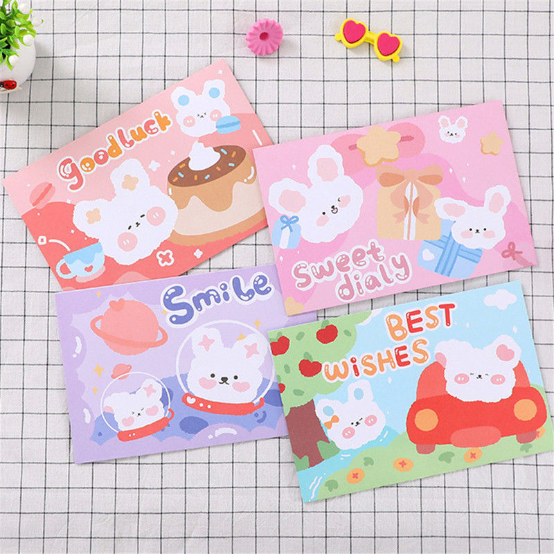 5 set de plicuri cu iepuri de desene animate drăguți cu hârtie pentru scrisori, scrisori, scrisori, mesaj de zi de naștere, papetărie Kawaii