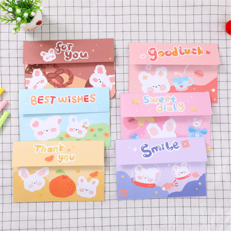 5 set de plicuri cu iepuri de desene animate drăguți cu hârtie pentru scrisori, scrisori, scrisori, mesaj de zi de naștere, papetărie Kawaii