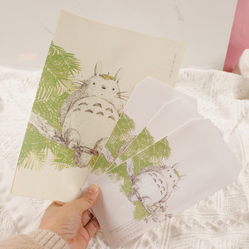 9Pcs Cartoon 3 плика + 6 писма Hayao Miyazaki Spirited Away Хартиен комплект пликове за писма Покана Хартия за писане Канцеларски материали