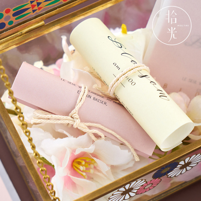 1 set vintage bronzane ruže od sumporne kiseline, prozirna omotnica, pismo, blagoslov, tiskanica, sat, pozivnica za vjenčanje, dar