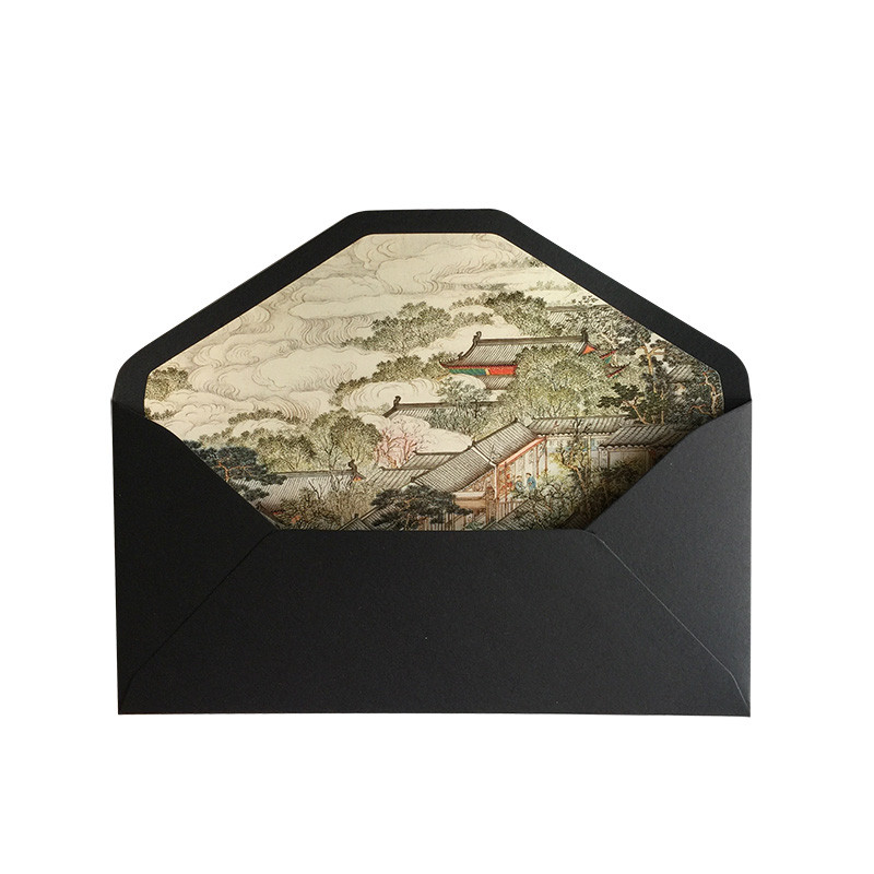 Vintage omotnica u kineskom stilu, retro Jiangnan tradicionalna slika u boji, crna omotnica za pozivnicu za poklon
