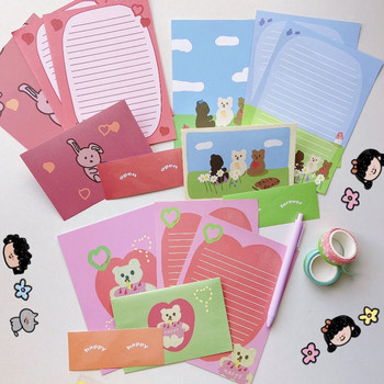 4 τμχ/σετ Κορεάτικο χαριτωμένο αρκουδάκι φάκελος γραφής Σετ για ζευγάρια φίλους Ευχές γενεθλίων Επιστολή ρομαντικό δώρο χαρτικά