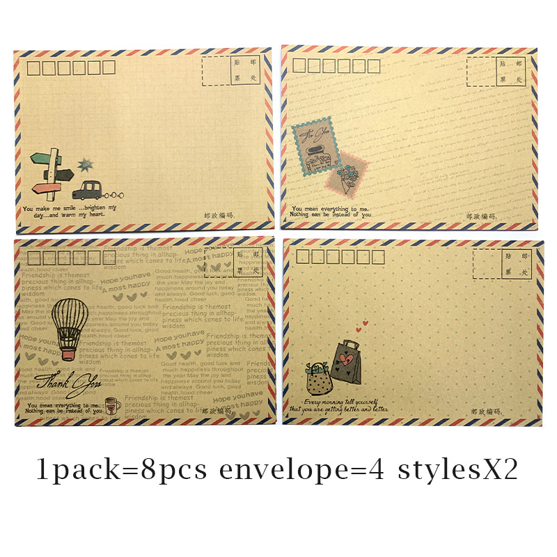 8db/tétel Lovely B6 Képeslap Levél Írószer Papír Kraft Írószer boríték Ajándék boríték