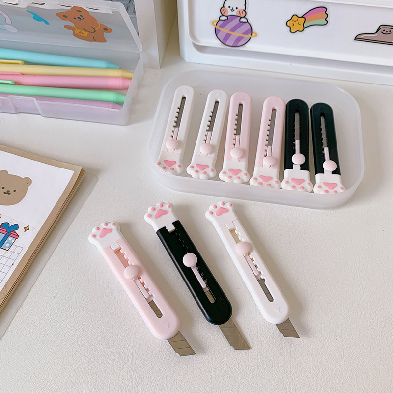 Mini Cat Paw Knife Cute Stationery Utility Μαχαίρι Τσέπη Πτυσσόμενο χάρτινο κουτί Κόφτης Papeleria Letter Opener Σχολικά προμήθειες