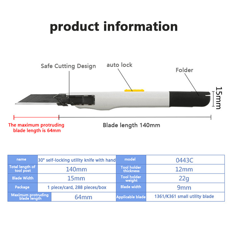 Precizni pomoćni nož 30 stupnjeva, 9 mm oštrica, rezač papira, rezanje kože, graviranje, karton, zanatski nož, metalni nož, pisaći pribor
