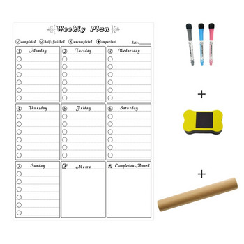 График за месечно планиране Подложка за лепкави бележки с гумичка за маркери Самозалепваща дъска със списък със задачи за домашна врата на хладилника