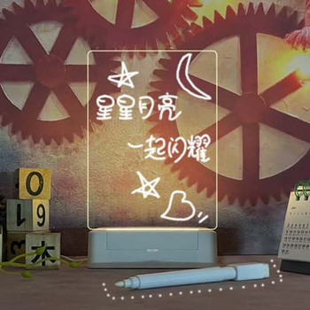 INS Led табло за съобщения Акрилна дъска за сухо изтриване Прозрачен настолен дисплей Мемо Писане Клипборд Нощна лампа Подарък за деца