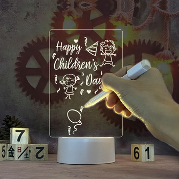 INS Led табло за съобщения Акрилна дъска за сухо изтриване Прозрачен настолен дисплей Мемо Писане Клипборд Нощна лампа Подарък за деца