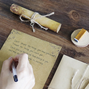 Ретро винтидж крафт плик комплект подложки за писма в стар европейски стил Любовно писмо с покана Пликове Хартия за писане с въже