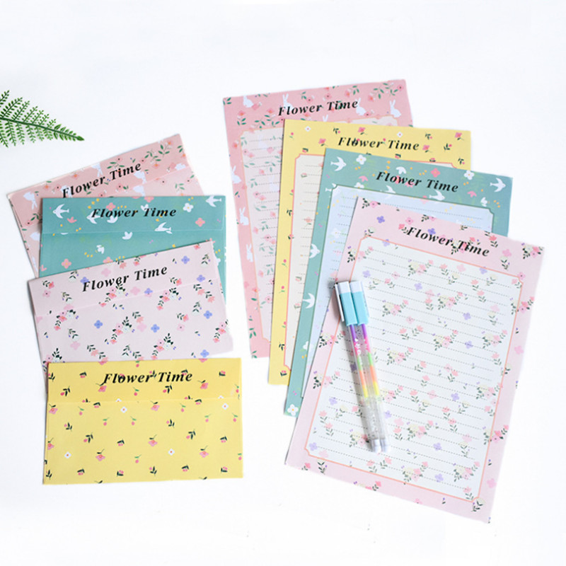 Levélkészlet Papír Virág Kis borítékok Carta Da Lettera Coniglio Kreatív Nyúl Állat Retro Rajzfilm Kis boríték 6+3