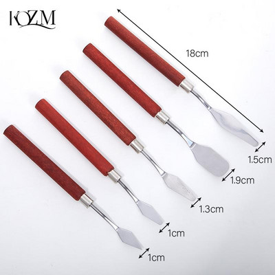 5 bucăți/set Set de spatule profesionale pentru pictura în ulei Cuțit din oțel inoxidabil Mâner din lemn Set de instrumente pentru pictura artistică Lame flexibile