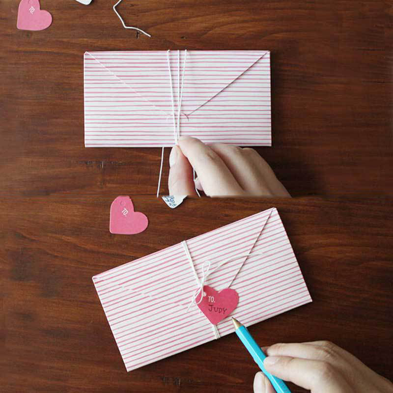 2 db Elegáns rózsaszín csíkos levélpapír boríték szerelmes szív alakú esküvői parti meghívó üdvözlőlap borító Kawaii levélpapír