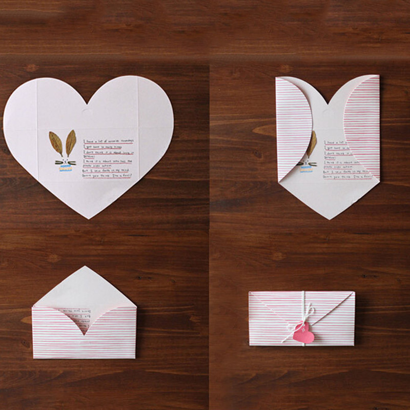 2 db Elegáns rózsaszín csíkos levélpapír boríték szerelmes szív alakú esküvői parti meghívó üdvözlőlap borító Kawaii levélpapír