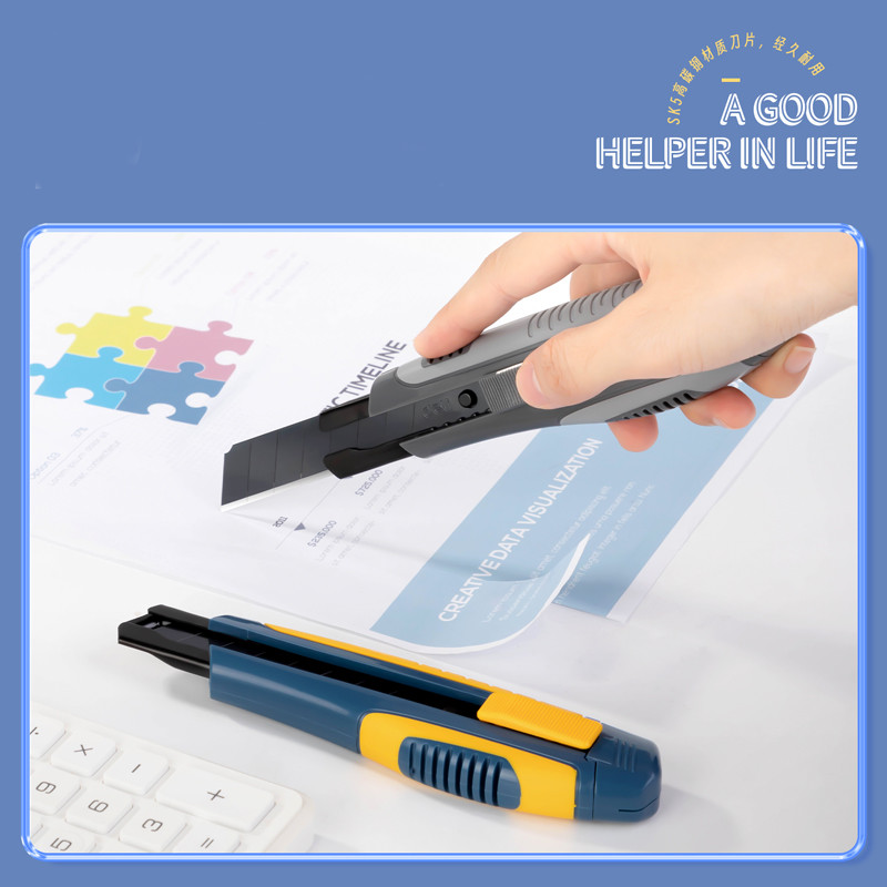 DELI TD502 1BUC 2 Culori Blocare automată Carcasă din plastic Cuțit utilitar retractabil Office Home Art Cuțit pentru tăiere hârtie Cuțit pentru tapet