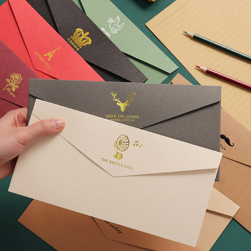 10 tk/partii Ümbriku kirjatarvete komplekt 11*22cm Vintage kuldsed ümbrikud kutsetele jõupaberist sõbrapäeva kinkekaardi kirjatarbed