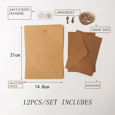 12 τμχ/σετ Vintage φάκελος Kraft Letter Χαρτί γραφής Κιτ χαρτιού γραφής A5 Φάκελοι με παράθυρο Προσκλητήριο γάμου Φάκελος δώρου