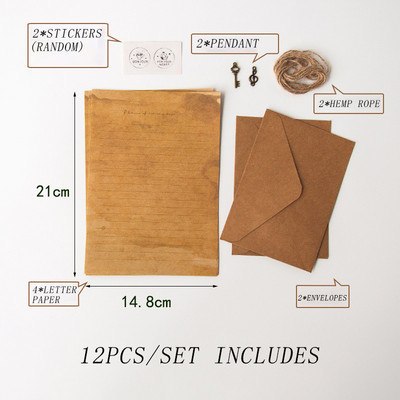 12 τμχ/σετ Vintage φάκελος Kraft Letter Χαρτί γραφής Κιτ χαρτιού γραφής A5 Φάκελοι με παράθυρο Προσκλητήριο γάμου Φάκελος δώρου