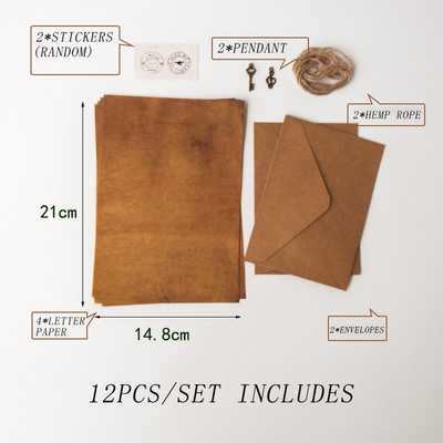 12 τμχ/σετ Vintage φάκελος Kraft Letter Χαρτί γραφής Κιτ χαρτιού γραφής A5 Φάκελοι με παράθυρο Προσκλητήριο γάμου Φάκελος δώρου