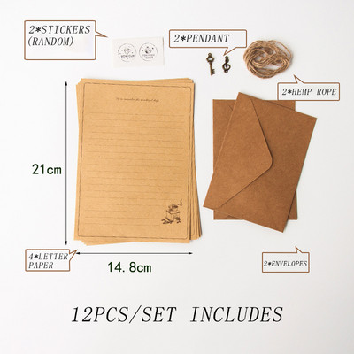 12 τμχ/σετ Vintage φάκελος Kraft Letter Χαρτί γραφής Κιτ χαρτιού γραφής A5 Φάκελοι με παράθυρο Προσκλητήριο γάμου Φάκελος δώρου